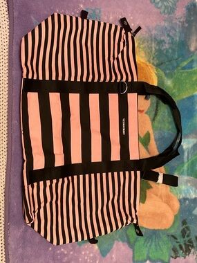 Victoria's Secret Large Pink and Black Striped Tote/Shoulder Bag